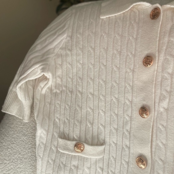 Nicole Miller Cream Cable Knit Cardigan - Picture 6 of 7